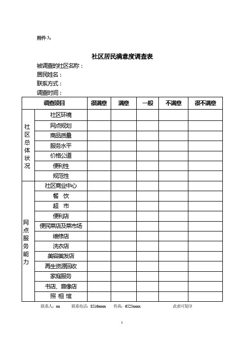 社区居民满意度调查表