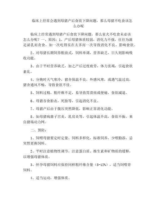 临床上经常会遇到母猪产后食欲下降问题,那么母猪不吃食该怎么办呢