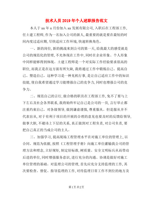 技术人员2019年个人述职报告范文