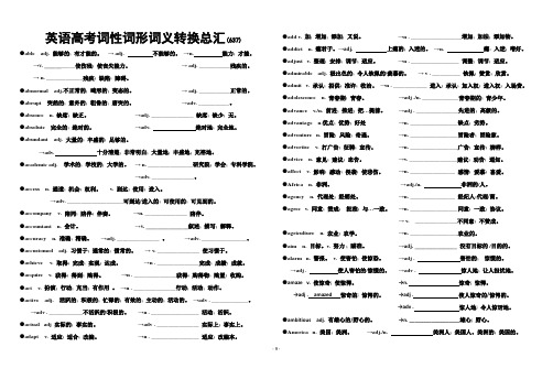 英语高考词性词形词义转换总汇(学生练习版)