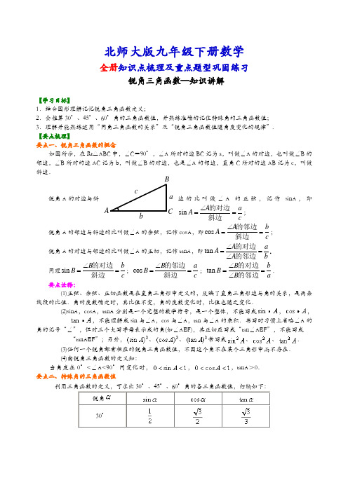 北师大版九年级下册数学(全册知识点考点梳理、重点题型分类巩固练习)(提高版)(家教、补习、复习用)