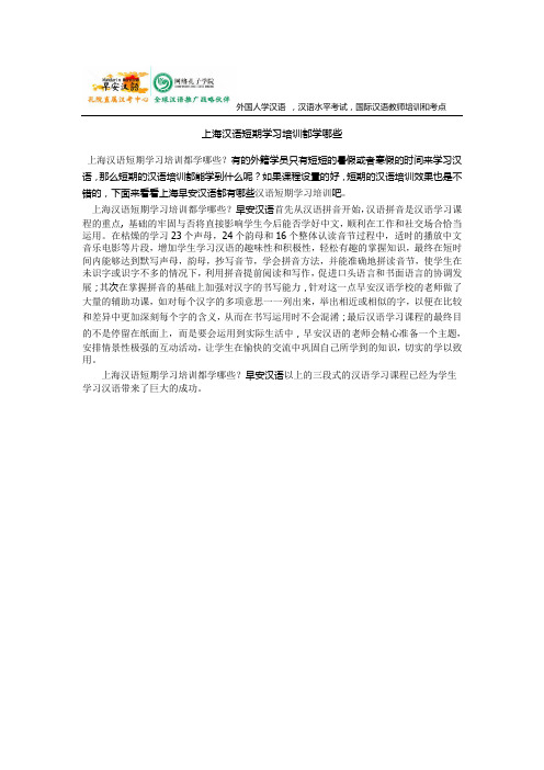 上海汉语短期学习培训都学哪些