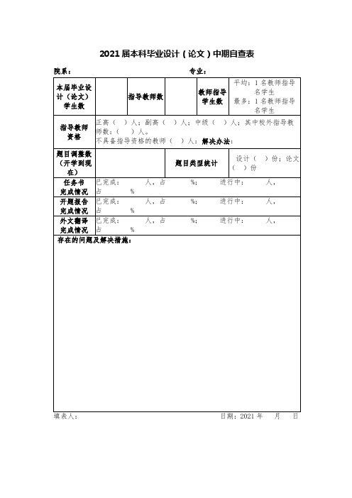 2021届本科毕业设计(论文)中期自查表【模板】