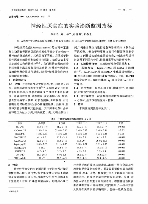 神经性厌食症的实验诊断监测指标