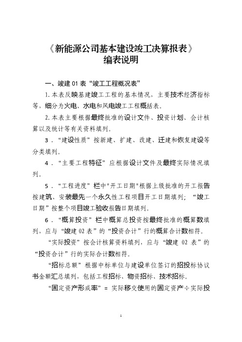 《新能源公司基本建设竣工决算报表》编表说明