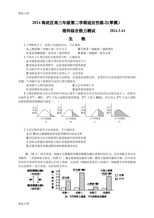 (整理)海淀区高三年级第二学期3月适应性练习理综试题及参考答案.