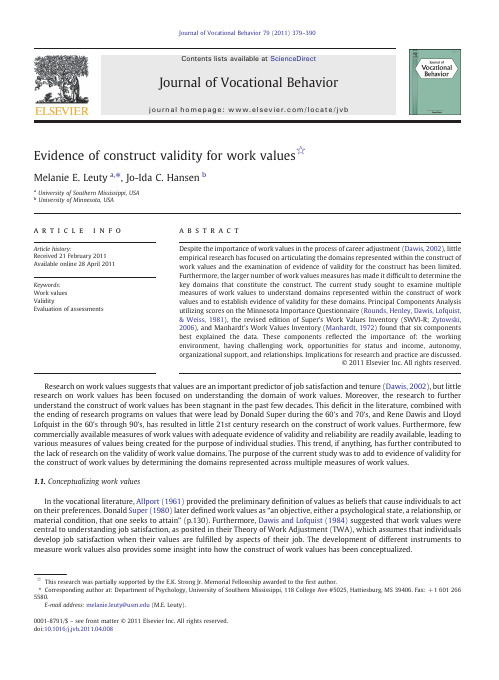 Evidence of construct validity for work values