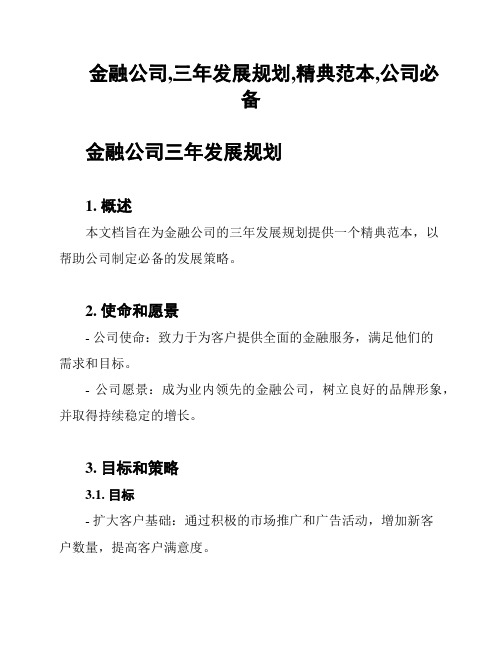 金融公司,三年发展规划,精典范本,公司必备