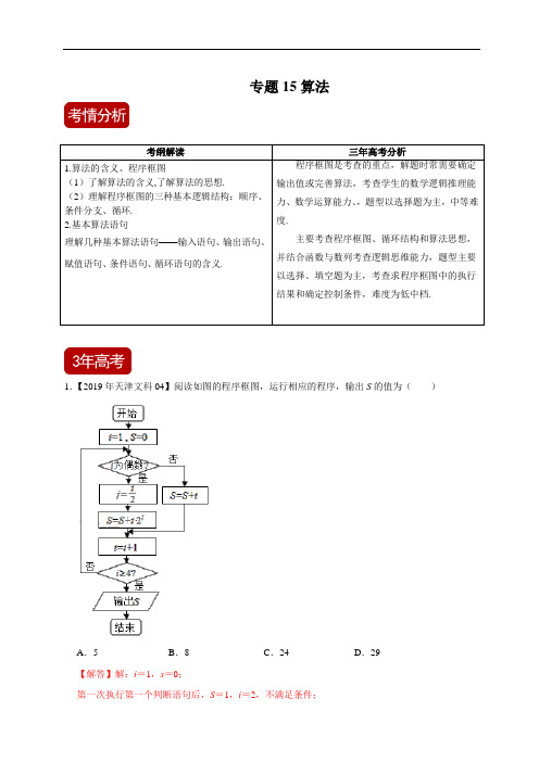 2020高考精品系列之数学(文)专题15 算法(解析版)