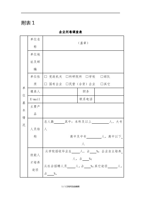 企业调研表格