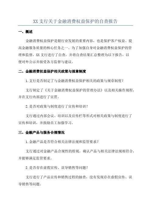 XX支行关于金融消费权益保护的自查报告