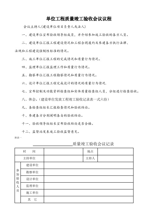 单位工程质量竣工验收会议议程