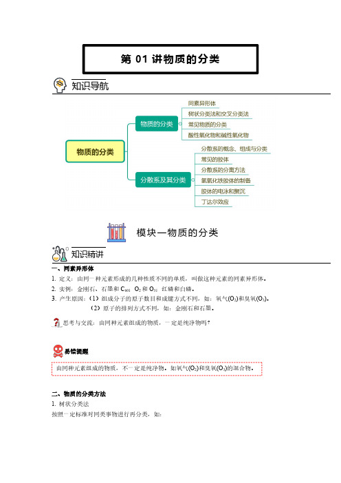 第01讲 物质的分类(学生版)高一化学同步精品讲义(人教2019必修第一册)