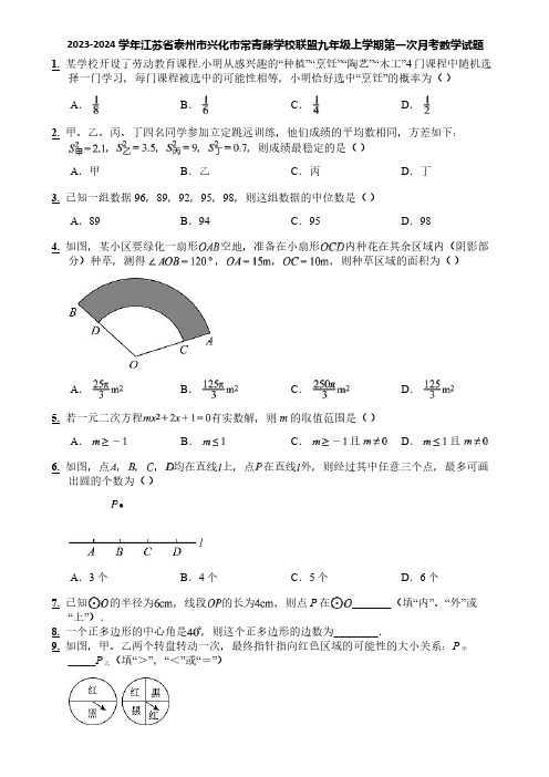 2023-2024学年江苏省泰州市兴化市常青藤学校联盟九年级上学期第一次月考数学试题