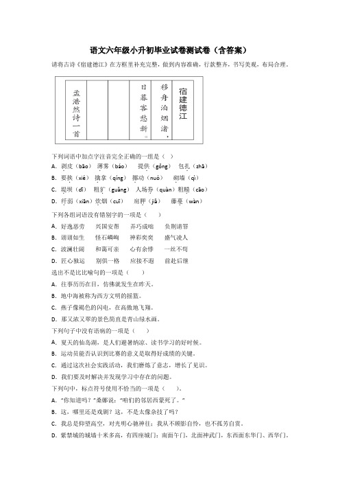 语文六年级小升初毕业试卷测试卷(含答案)[001]