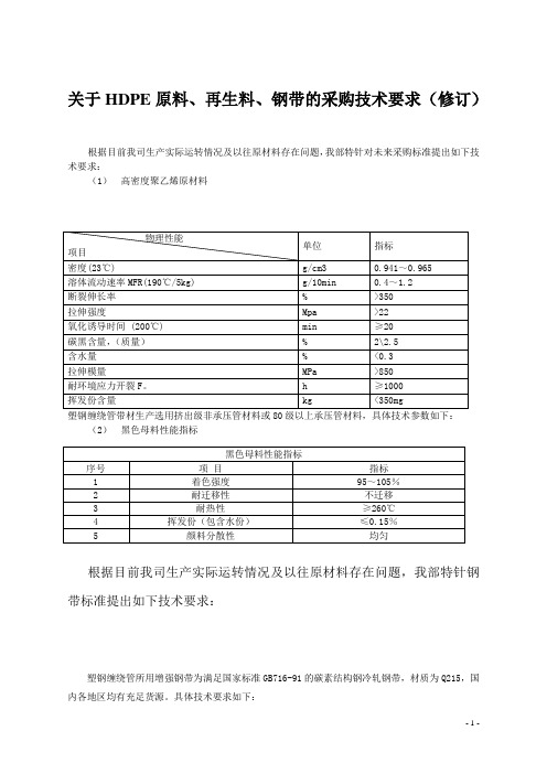 关于HDPE原生料技术要求