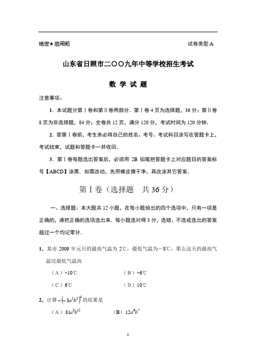 中考数学试题2009年山东省日照市中考数学试题(有答案)