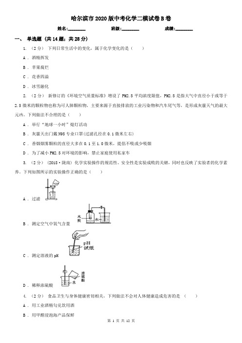 哈尔滨市2020版中考化学二模试卷B卷