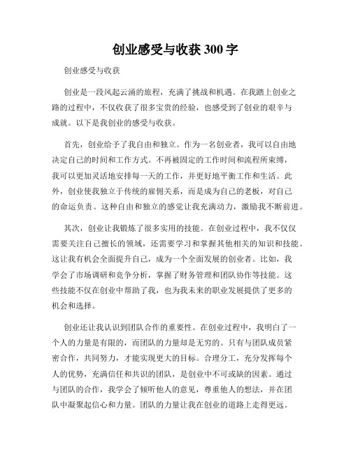 创业感受与收获300字