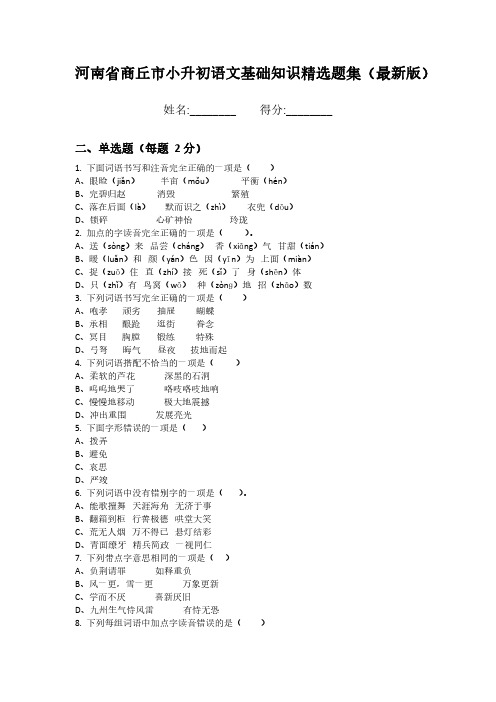 河南省商丘市小升初语文基础知识精选题集(最新版)