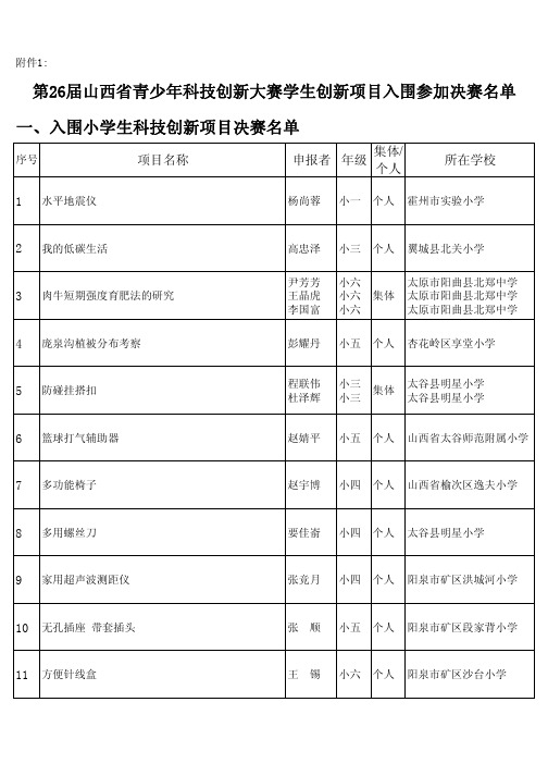 入围小学生科技创新项目