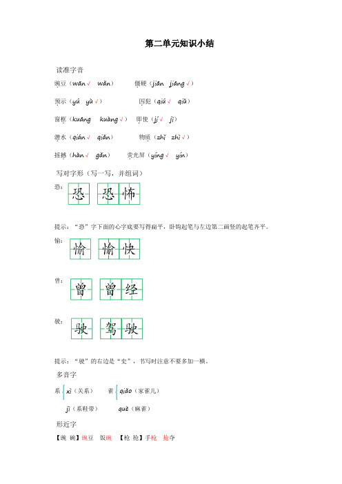 最新人教部编版四年级语文上册第二单元知识小结