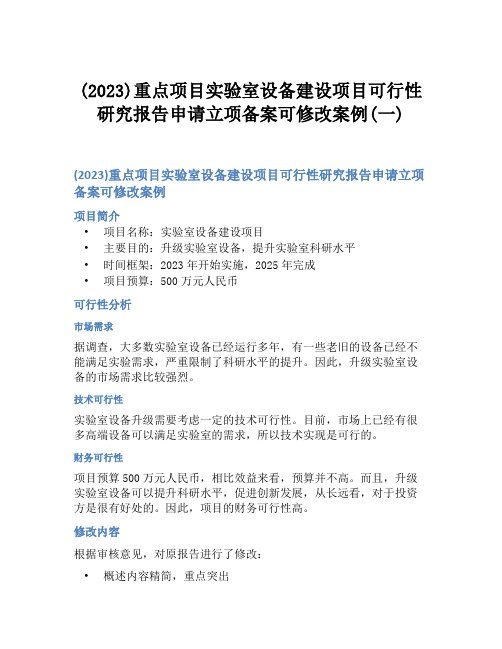 (2023)重点项目实验室设备建设项目可行性研究报告申请立项备案可修改案例(一)