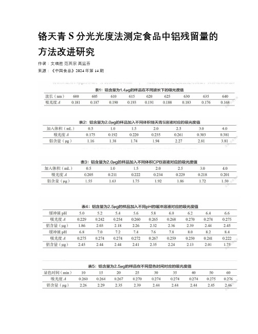 铬天青S分光光度法测定食品中铝残留量的方法改进研究