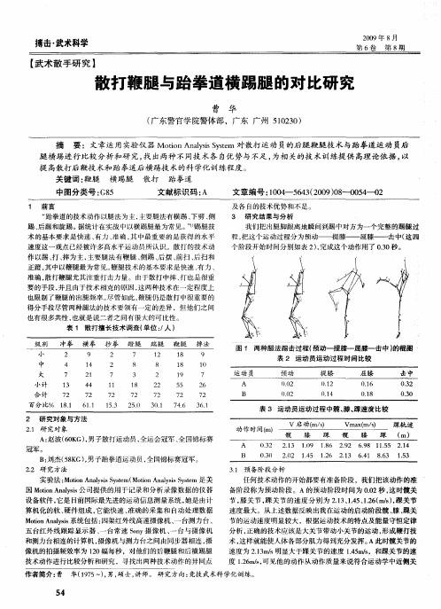 散打鞭腿与跆拳道横踢腿的对比研究