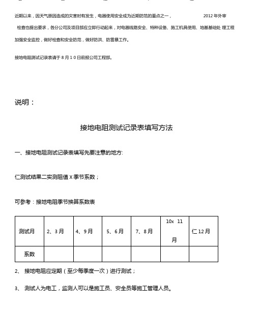 接地电阻测试记录表及接地电阻测试记录表填写方法