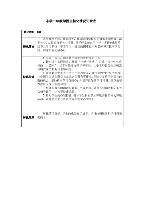 小学二年级学困生转换记录表