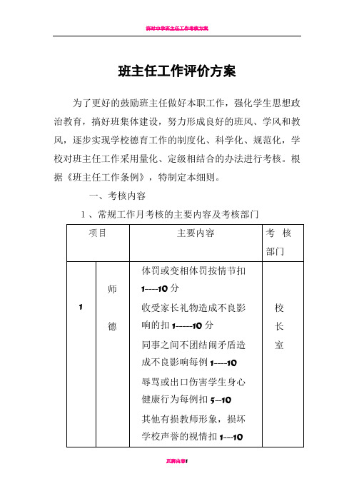 班主任工作评价方案