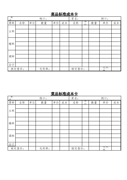 餐饮企业标准成本卡