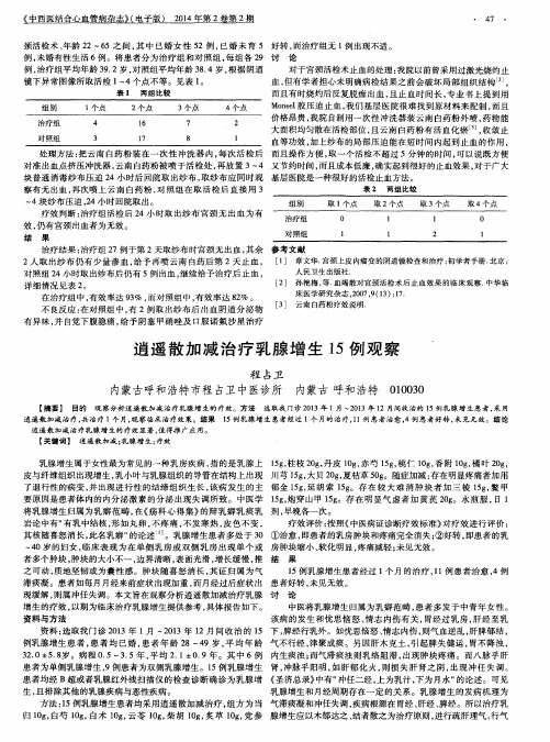 逍遥散加减治疗乳腺增生15例观察