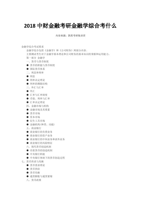 2018中财金融考研金融学综合考什么