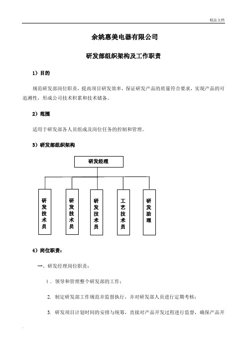 研发部组织架构及岗位职责