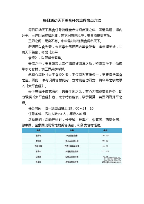 每日活动天下美食任务流程盘点介绍