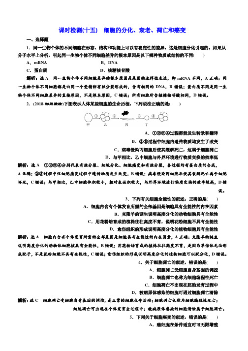 2018-2019学年高中新创新一轮复习生物通用版：课时检测(十五) 细胞的分化、衰老、凋亡和癌变 Word版含解