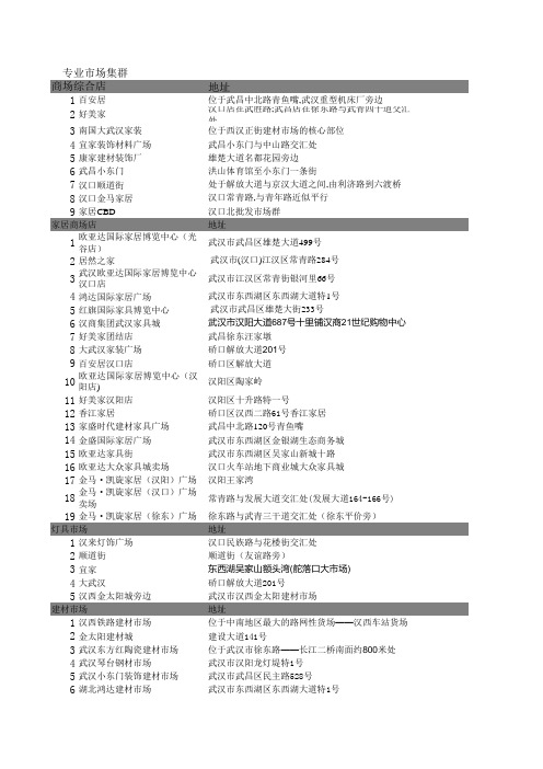 武汉专业市场集群列表