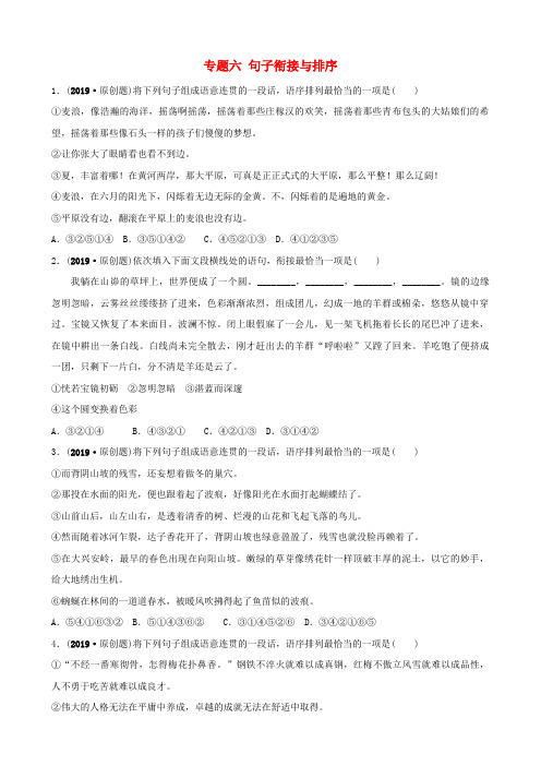 山东省滨州市2019年中考语文专题复习专题六句子衔接与排序训练