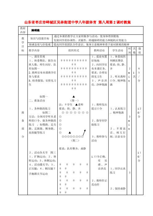 最新山东省枣庄市峄城区吴林街道中学八年级体育 第八周第2课时教案t