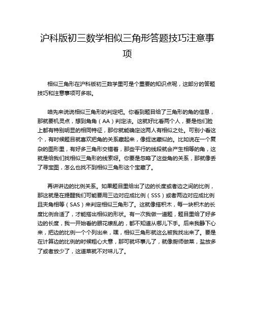 沪科版初三数学相似三角形答题技巧注意事项