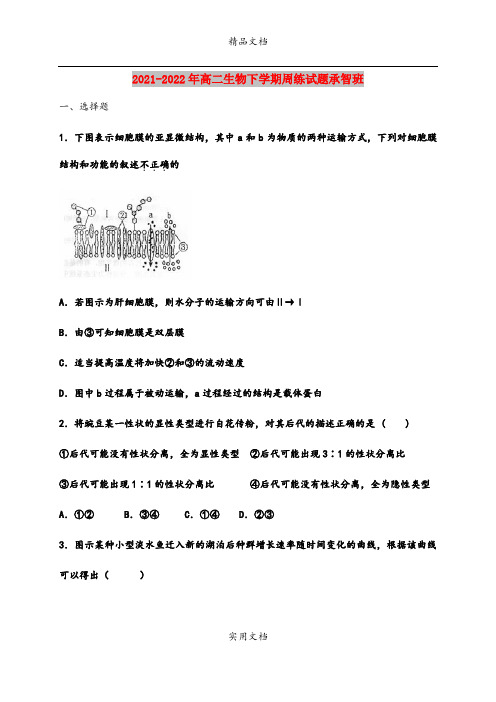 2021-2022年高二生物下学期周练试题承智班