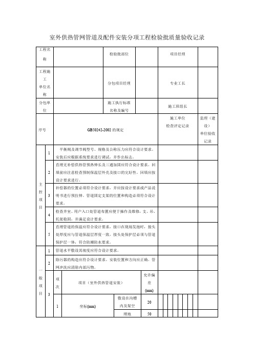 室外供热管网管道及配件安装分项工程检验批质量验收记录