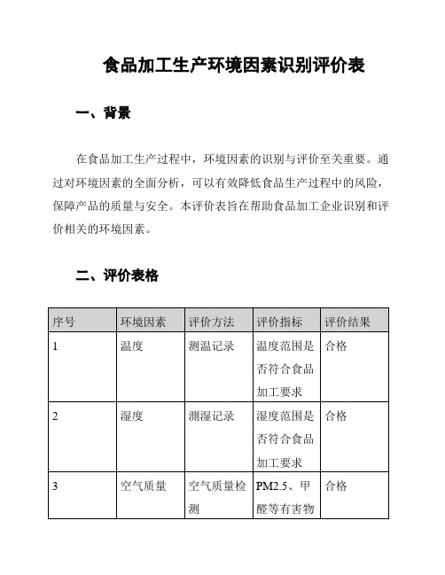 食品加工生产环境因素识别评价表