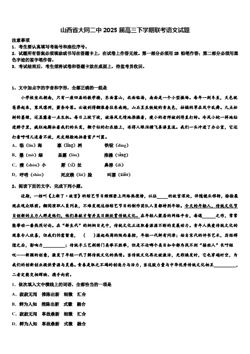 山西省大同二中2025届高三下学期联考语文试题含解析