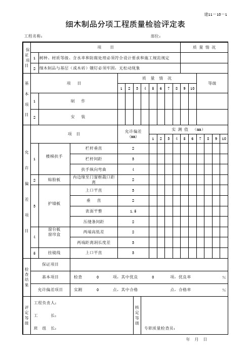 细木制品分项工程质量检验评定表