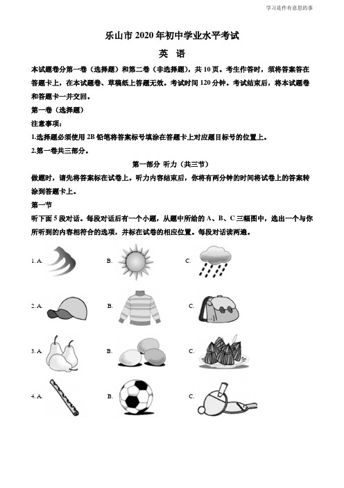 精品解析：四川省乐山市2020年中考英语试题(解析版)