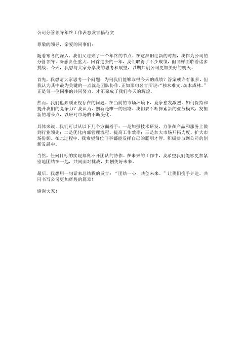 公司分管领导年终工作表态发言稿范文