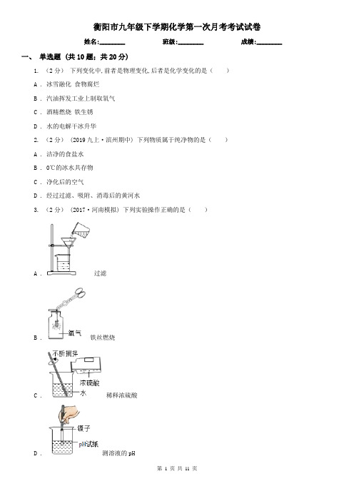 衡阳市九年级下学期化学第一次月考考试试卷